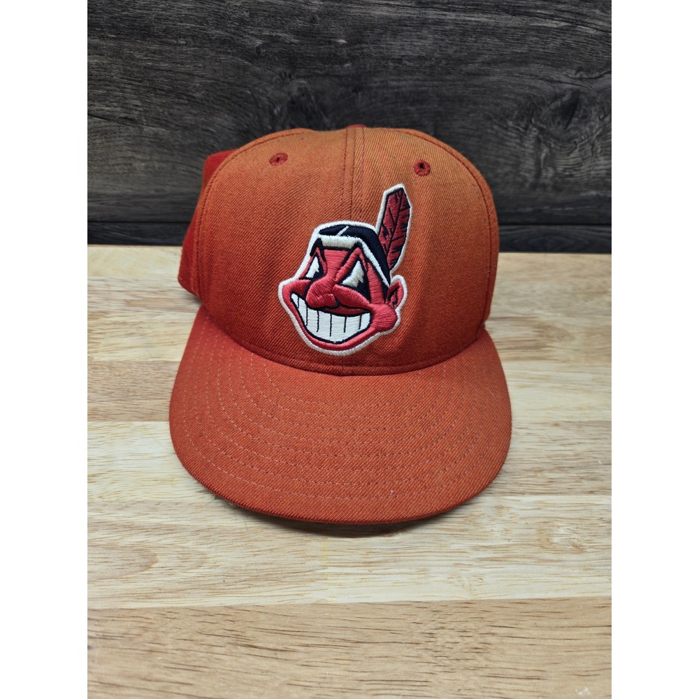 Vintage New Era 59FIFTY Cleveland Indians Chief Wahoo Hat Red Fitted 7 1/4 USA